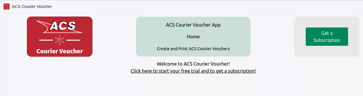 The app home page after installation