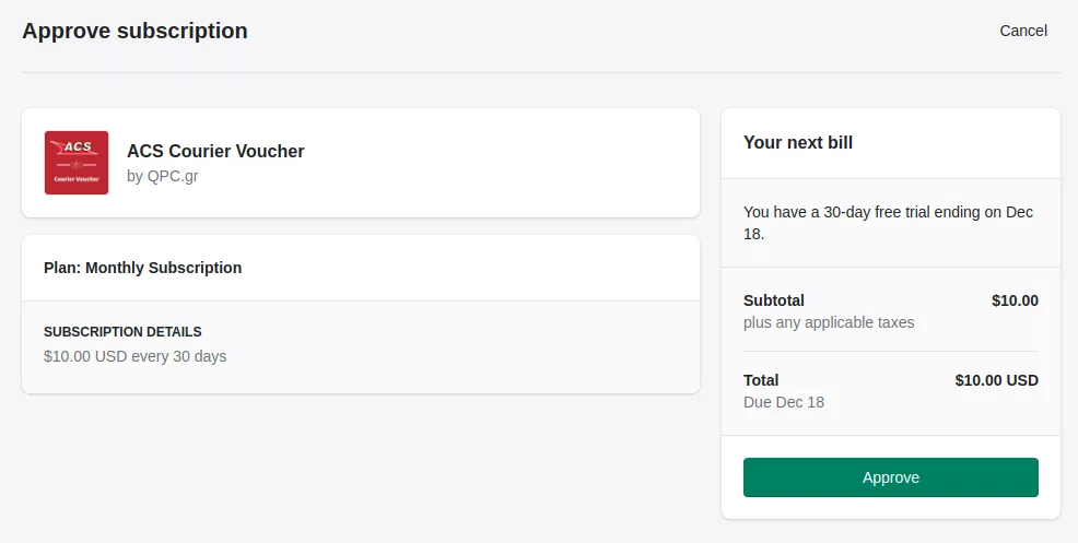 Approving the free trial and subscription