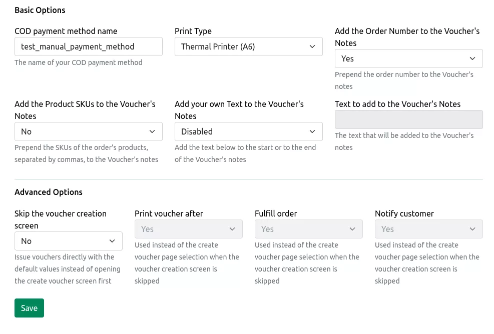 The basic and advanced options on the settings page