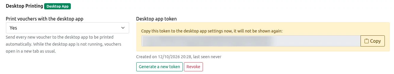 Το token για το QPC CourierPrint στις ρυθμίσεις του Shopify app