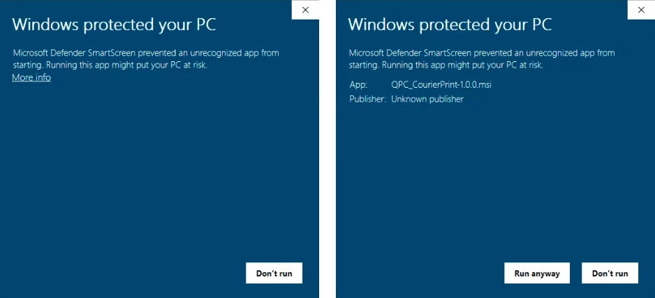 Το μήνυμα Windows protected your PC: πατήστε More info και μετά Run anyway