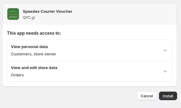 The app install button on Shopify
