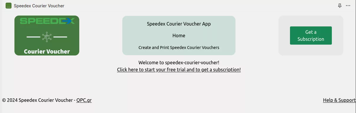 The app home page after installation