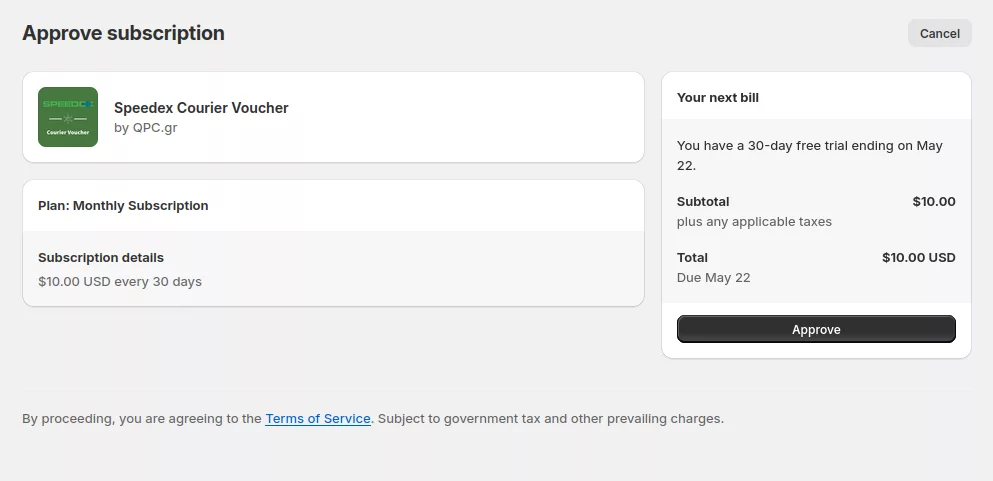 Approving the free trial and subscription