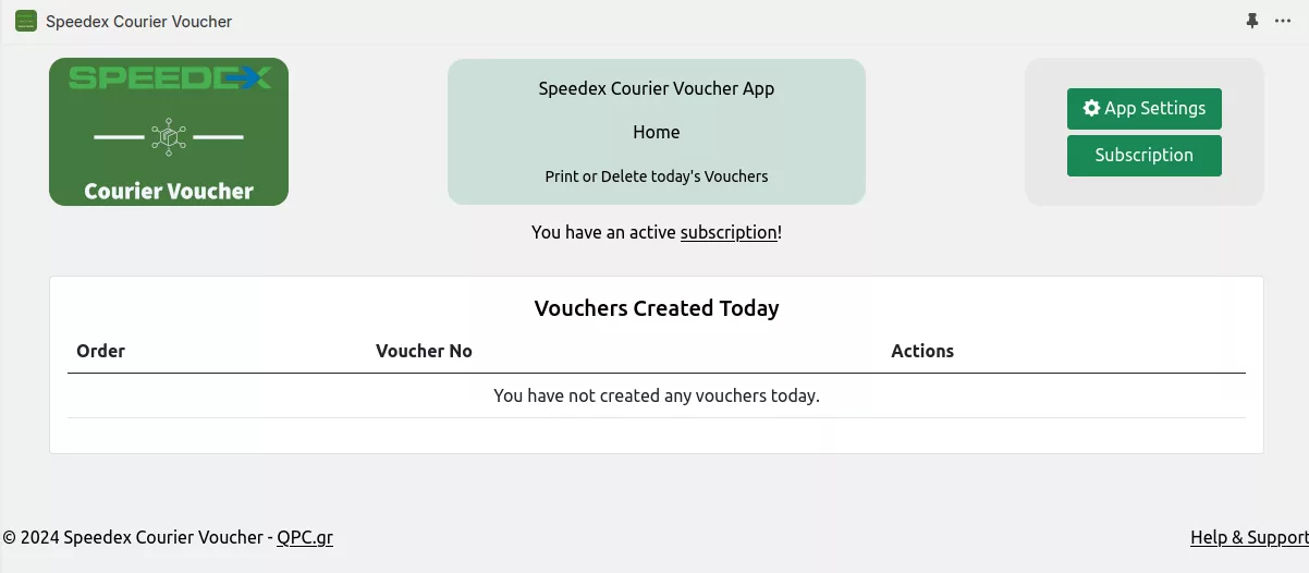 The app home page with an active subscription